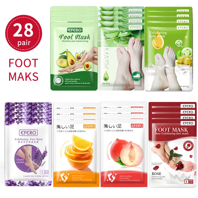 

28Pairs Rose Lavender Aloe Foot Peeling Mask Exfoliating Feet Mask Pedicure Socks Dead Skin Heels Calluses Exfoliation Foot Mask