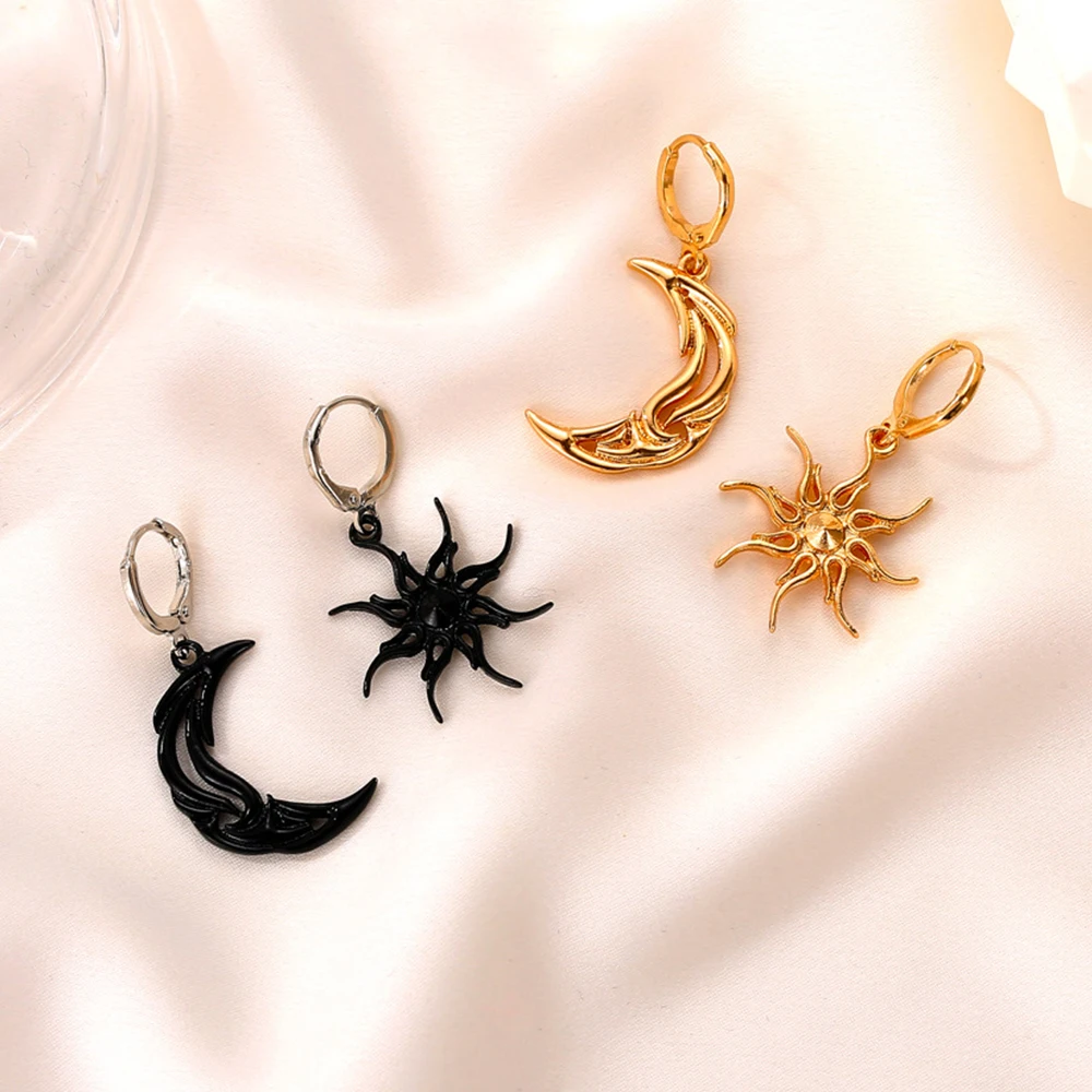 

Bohemia Moon Sun Small Hoop Dangle Earrings For Women Creative Abstract Asymmetric Drop Earrings Female Vintage Fashion Jewelry