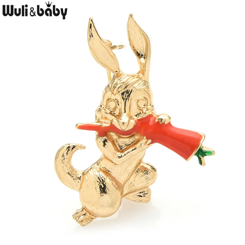 

Wuli&baby Eatting Carrot Rabbit Brooches Lovely Bunny Animal Women Party Casual Brooch Pins Gifts