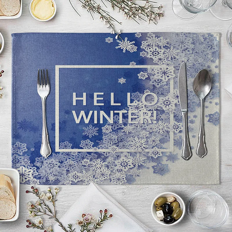 Подстилка салфетка со снежинками для обеденного стола зимний коврик