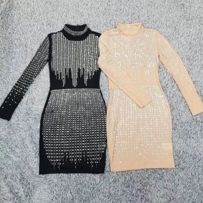 

Sale Women Sexy Long Sleeve Mesh Diamonds Sparkly Black Elegant Bodycon Dress Ladies Club Celebrity Bodycon Party Dress Vestido