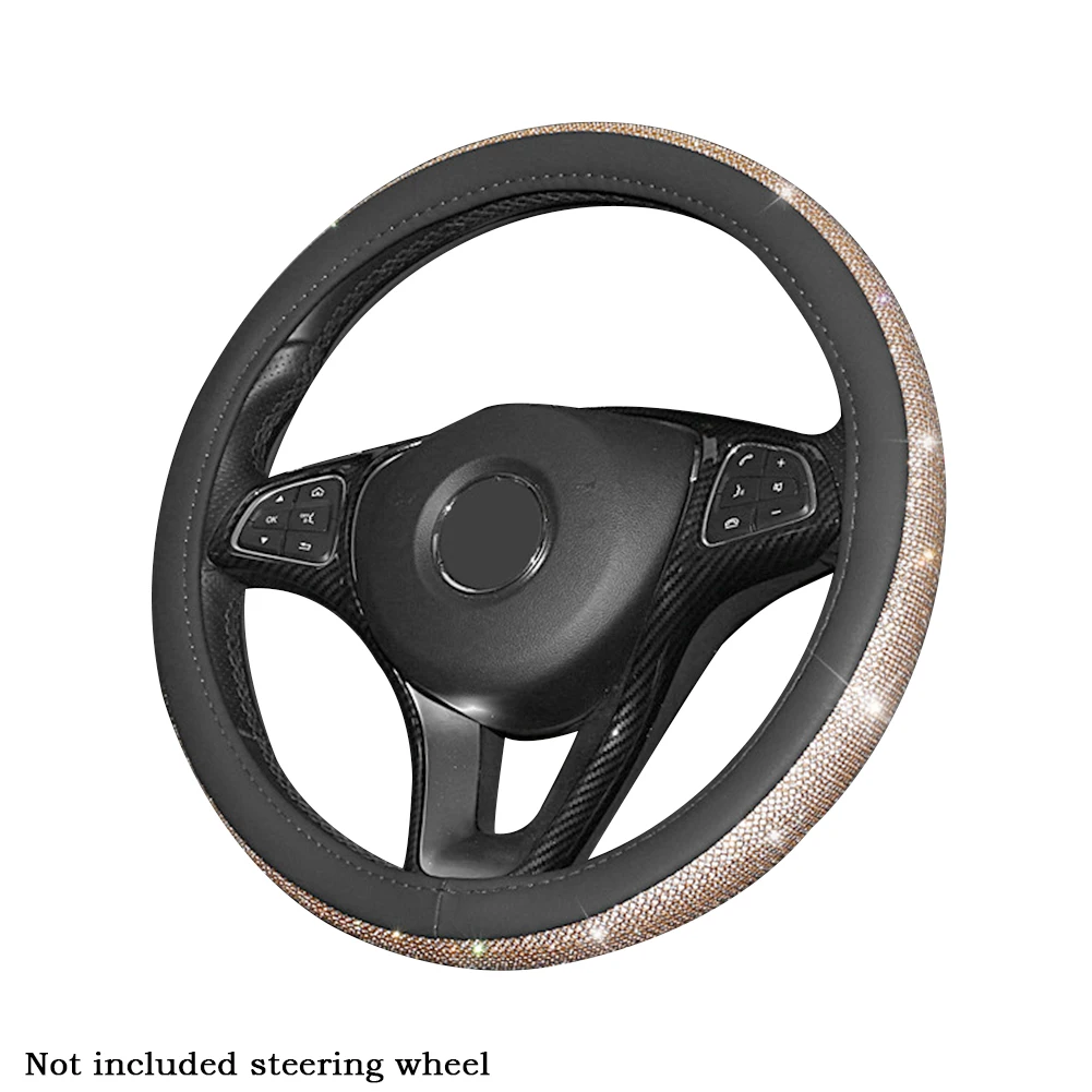 

Non Slip Car Faux Leather Universal Fit Soft Bling Rhinestone Gift Steering Wheel Cover Accessories Decorative Odorless