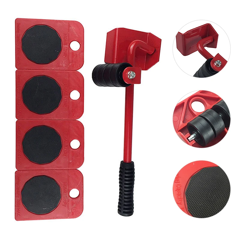5Pcs Furniture Transport Lifter Tool Set Heavy Stuffs Moving Hand Tools Wheel Bar Mover Device Max Up For 100Kg/220Lbs | Инструменты