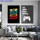 Настенный художественный постер NINE Eat Sleep Game, Картина на холсте для игроков, Постер и принты для комнаты мальчиков, декоративная картина для игровой комнаты