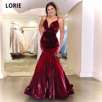 lorie burgundy velvet evening dresses mermaid long formal backless deep v neck spaghetti vintage prom party gown plus size