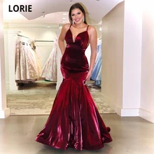 LORIE Vestidos de Noche de terciopelo burdeos, vestido largo Formal de sirena con Espalda descubierta, escote en V profundo, vestido de fiesta de graduación Vintage de talla grande (4)
