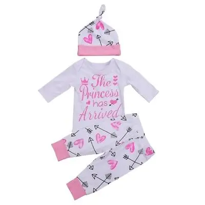 Pudcoco Girl Suits 3PCS Newborn Infant Baby Girls Clothes Playsuit Romper Pants The Princess Has Arrived Outfit Set | Мать и ребенок