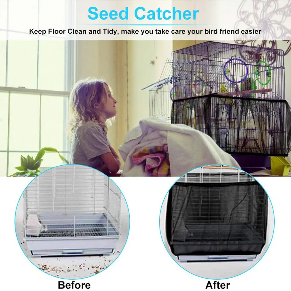 

Nylon Mesh Bird Cage Cover Shell Skirt Net Easy Cleaning Seed Catcher Guard Bird Cage Accessories Airy Mesh Parrot Bird Cage Net