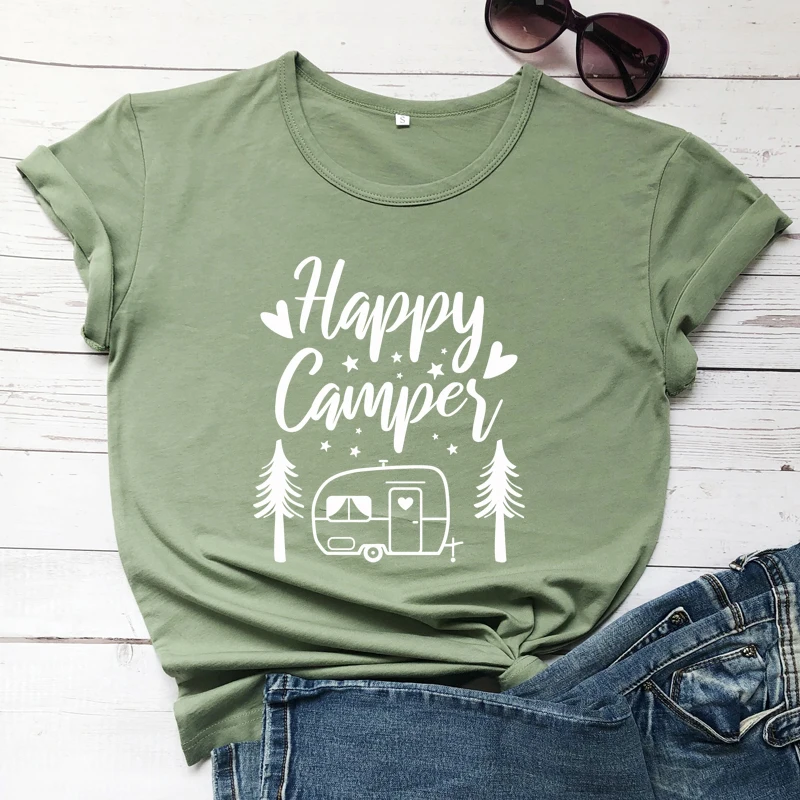 Забавный счастливый Турист Футболка Модный женский Графический Кемпинг