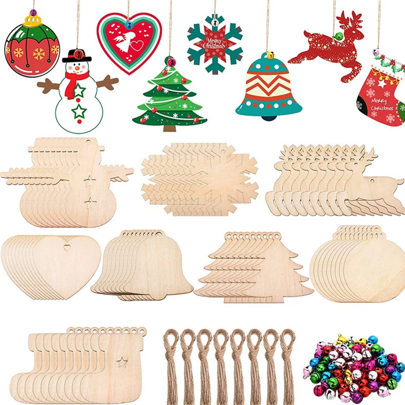 

1Set Wooden Christmas Ornaments Pendant DIY Christmas Tree Hanging Ornaments Pendant Decor for Home Kids Toys Gift Xmas New Year