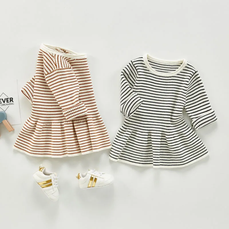 

Kids Clothes Spring and Autumn Long-Sleeved Jacket Girls Striped Dress Bottoming Shirt 0-3 Years Old Children Quality Costuming