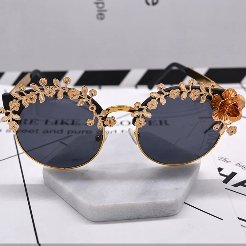 

2021 Fashion Angel Round Rose Flower Sunglasses Women Vintage Brand Sun Glasses Men Eyewear Oculos Feminino Lentes Gafas De Sol