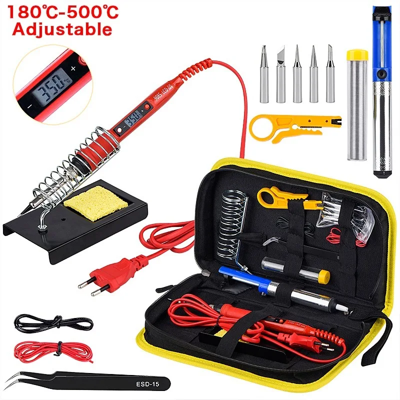 

New 908S Electric Soldering Iron Kit 80W 220V LCD Temperature Adjustable Solder Iron Kit Welding Tool Set Soldering Sips Wires
