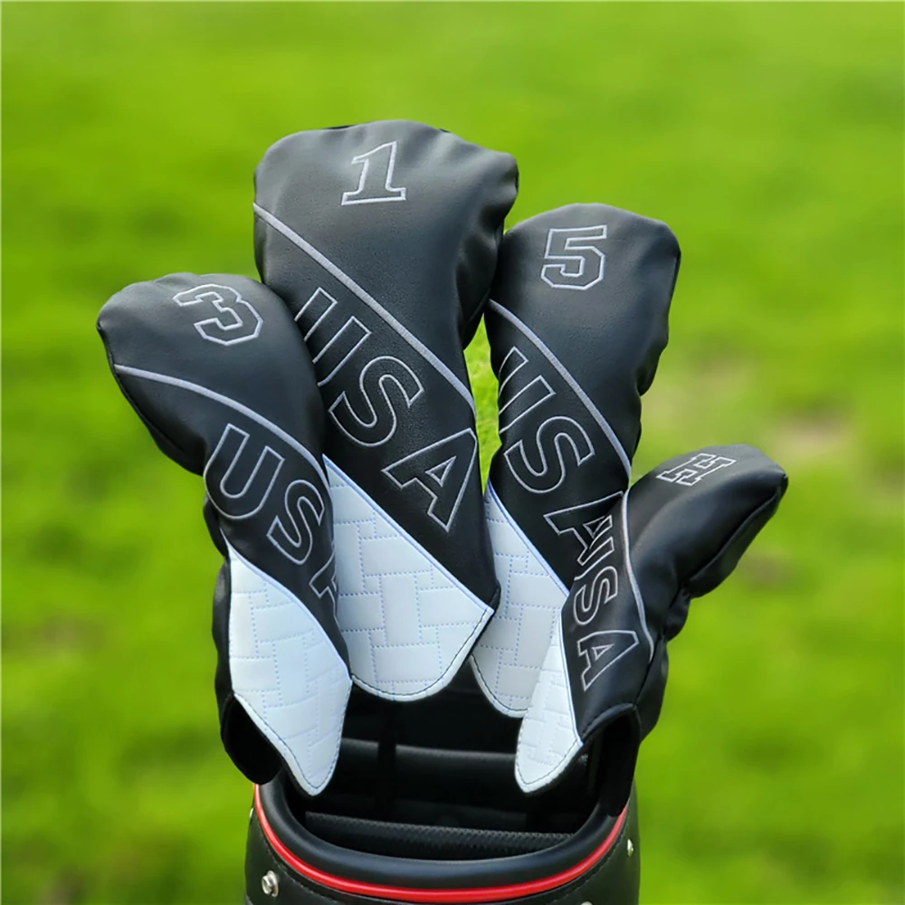 4 Pcs/Set USA Golf Club Wood Headcover Driver Fairway Hybrid #1 #3 #5 UT Cover With Number Leather Protector Golf Accessories