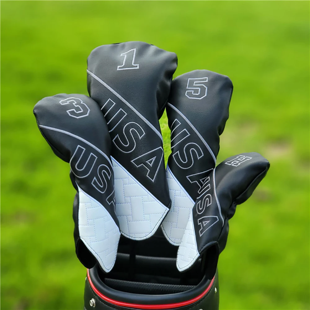 

4 Pcs/Set USA Golf Club Wood Headcover Driver Fairway Hybrid #1 #3 #5 UT Cover With Number Leather Protector Golf Accessories
