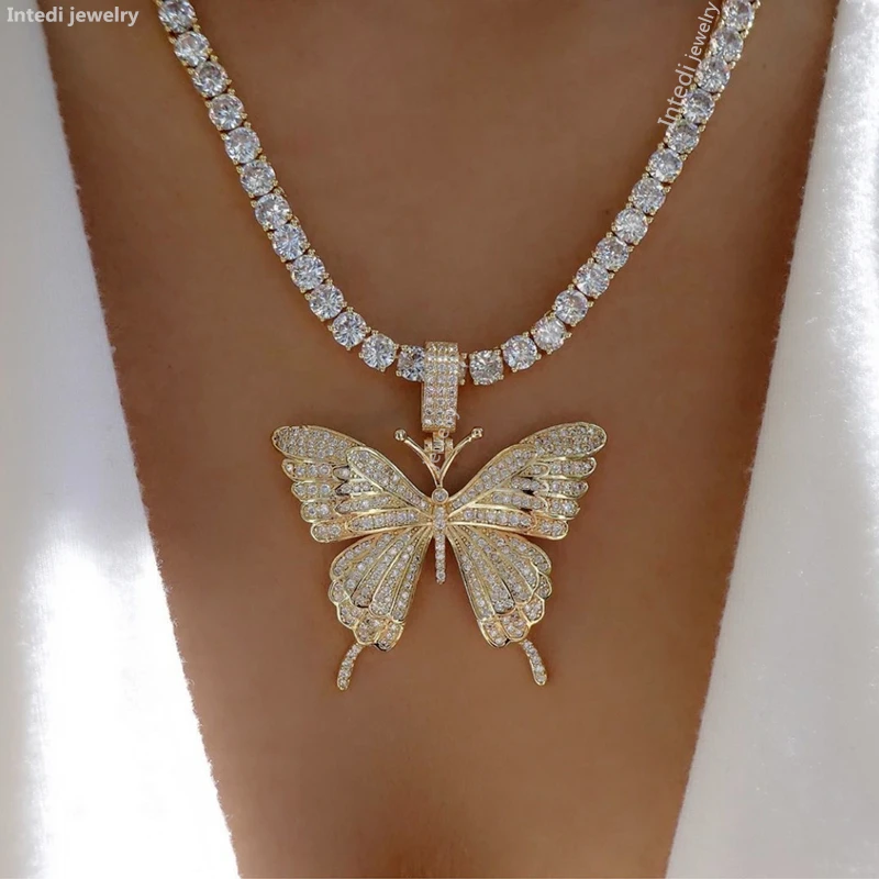 Роскошное ожерелье с подвеской-бабочкой сверкающая теннисная цепочка со льдом