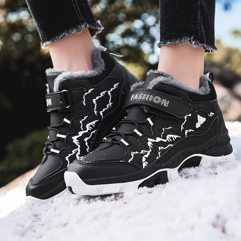 Зимняя обувь унисекс для мальчиков модные кроссовки и девочек теплые плюшевые