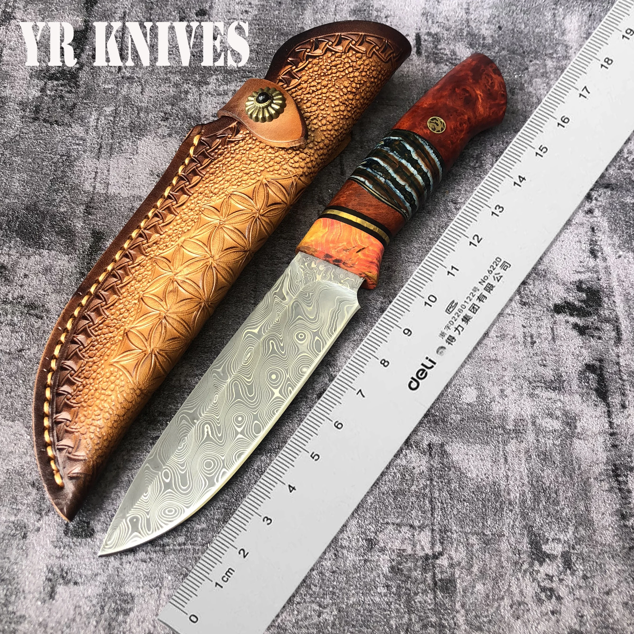 Фиксированный нож 60HRC уличное снаряжение для выживания дамасская сталь лечение