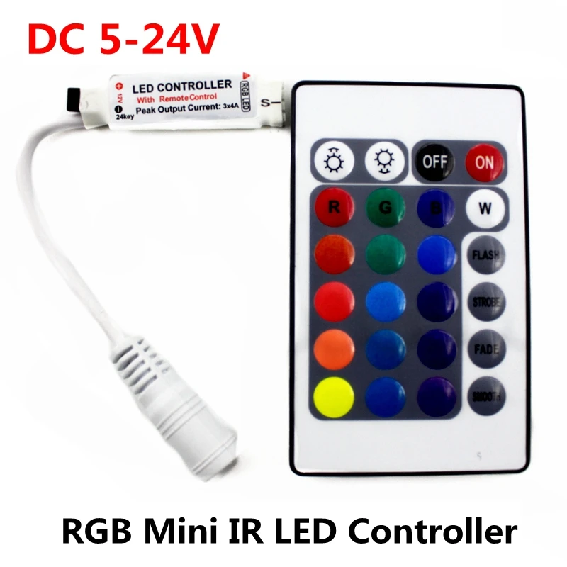 

DC 5V 12V 24V 12A RGB IR Remote Mini Controller 24Keys LED Driver Dimmer For 5050/2835/3528/5730/5630/3014 RGB LED Strip Light