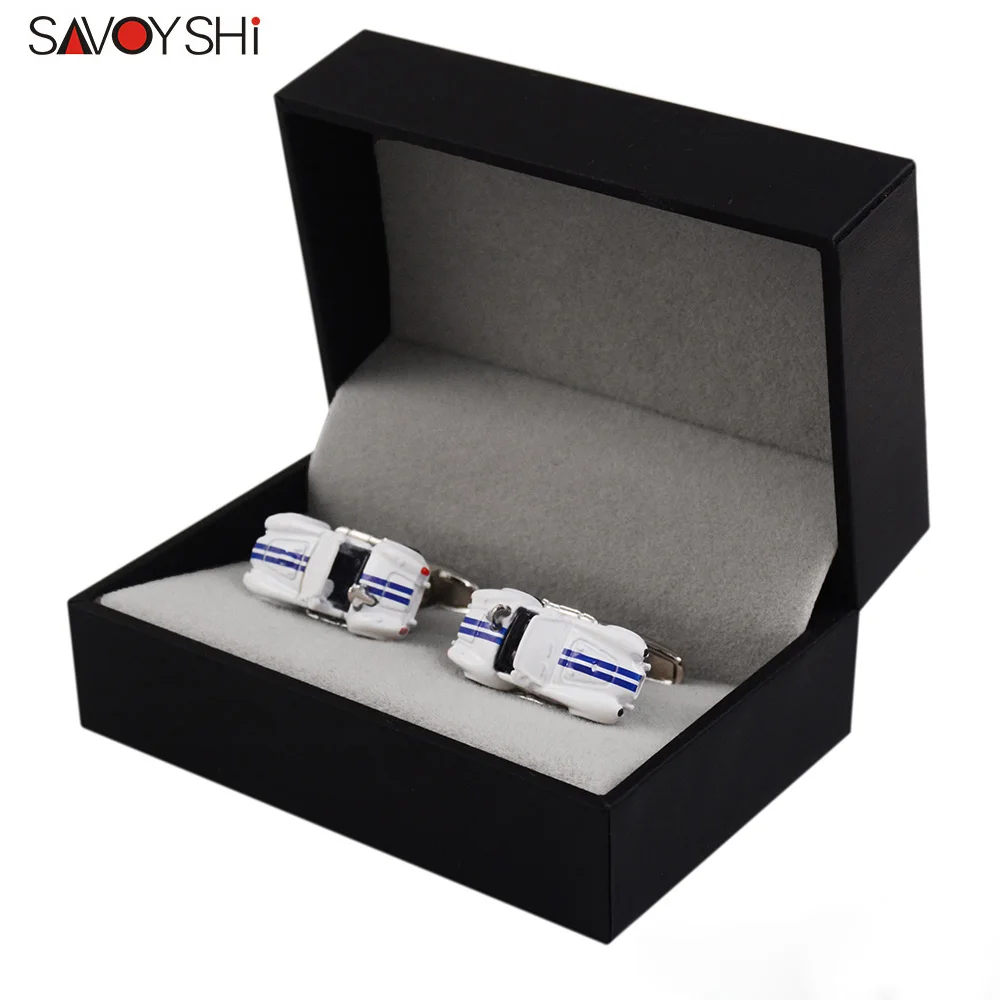 Cufflinks with box SAVOYSHI новейшая мода 3D гоночный автомобиль модель Запонки мужские рубашки запонки высокого качества Новинка эмалевые запонки ювелирные изделия - Окраска металла: Cufflinks with box