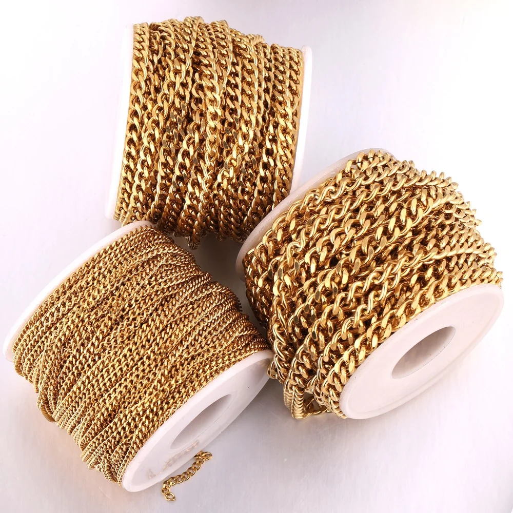 

2M Gold Plated 3mm 5mm 7mm Miami Cuban Stainless Steel Figaro Chain for DIY Handmade Necklace Bracelet Making Supplies Material