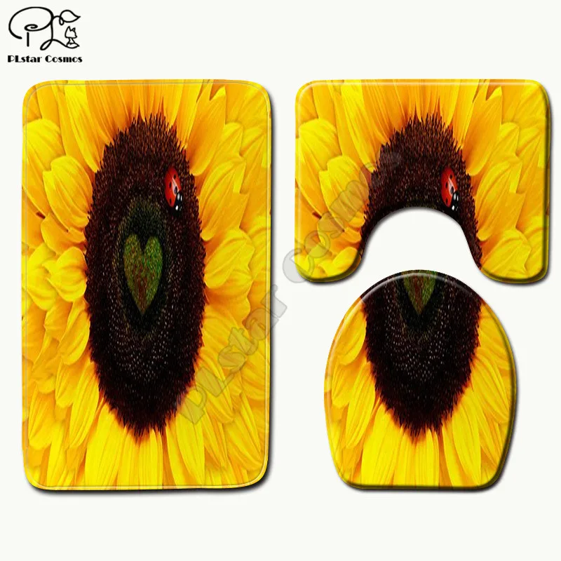 Забавный 3D коврик для ванной комнаты с рисунком подсолнуха крышка унитаза набор