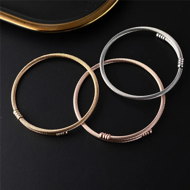 

Gold Silver Color Titanium Steel Bracelets Bangles Handmade Craft DIY Bead Charms For Women Adjustable Bangle