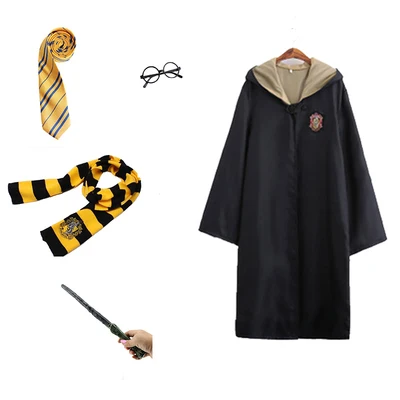 Hufflepuff Гарри Поттера плащ, костюм для косплея халат костюм с жакетом шарфом палочка очки Равенкло Гриффиндор, Хаффлпафф, школа Слизерин форма - Цвет: Hufflepuff