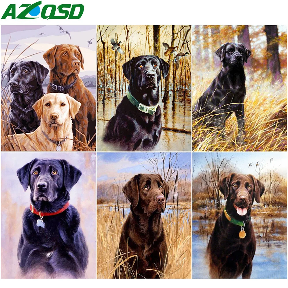 

AZQSD Full Square Diamond Painting Dog Fall Cross Stitch Needlework Diamond Embroidery Animals Mosaic Handmade Gift Home Decor