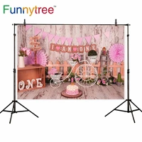 funnytree cake smash 1st birthday one year party photography backdrop pink flower wood fence decor baby background photo studio