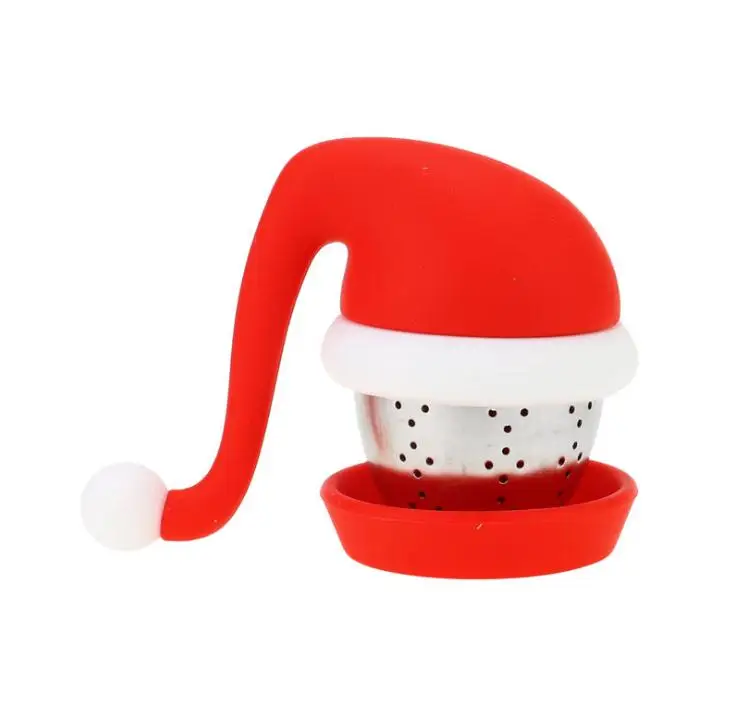 

Creative Design Santa Hat Tea Strainer Steel Ball Food Grade Silicone Tea Bags Filters Christmas Gifts