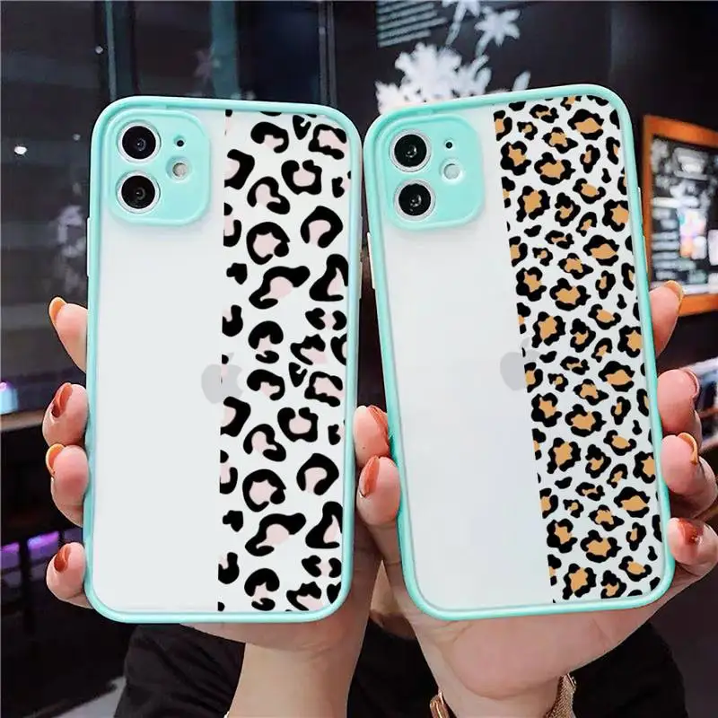 

Leopard Print Colorful Phone Case Matte Transparent for iPhone 7 8 11 12 s mini pro X XS XR MAX Plus cover funda shell coque