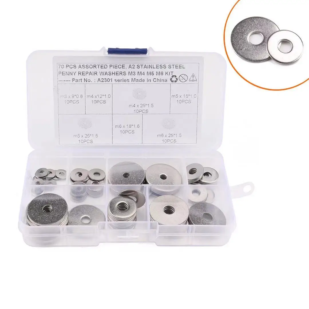 70 шт нержавеющая сталь, 7 видов, негабаритных плоские шайбы из нержавеющей стали A2-70/C класс очень большой шайбы весенние туфли на плоской подошве с круглым носком, прокладка автомобильные аксессуары