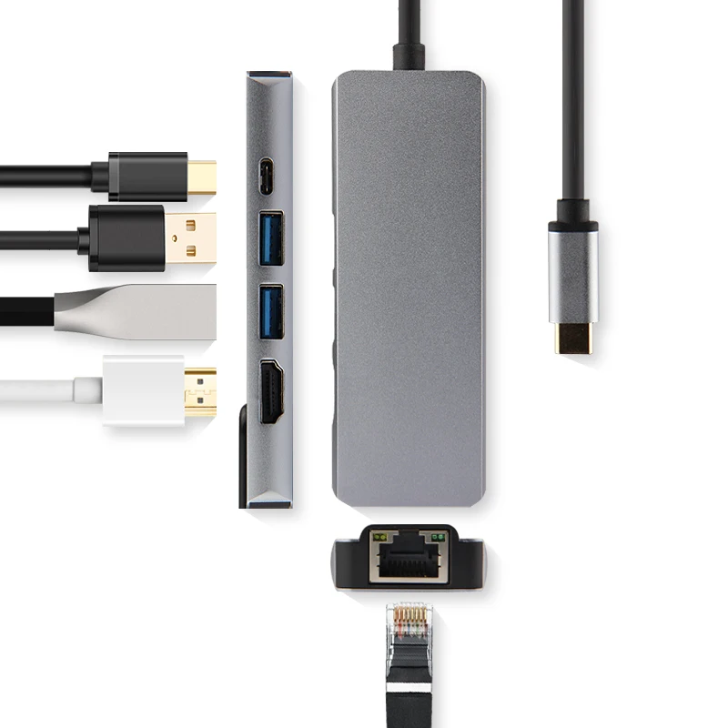 AJIUYU USB C Hub Type-C адаптер док-станция Thunderbolt 3 мульти-порт HDMI VGA RJ45 гигабитный Ethernet