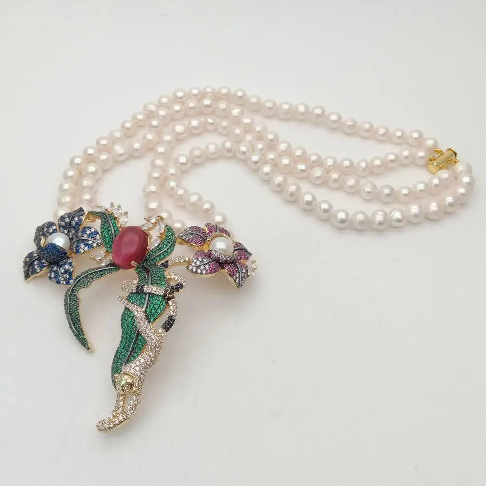 Ожерелье из белого пресноводного жемчуга 21 дюйм 2 ряда|Колье| |