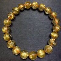 natural gold rutilated quartz bracelet clear round beads 9mm brazil women men beads wealthy stone aaaaaaa