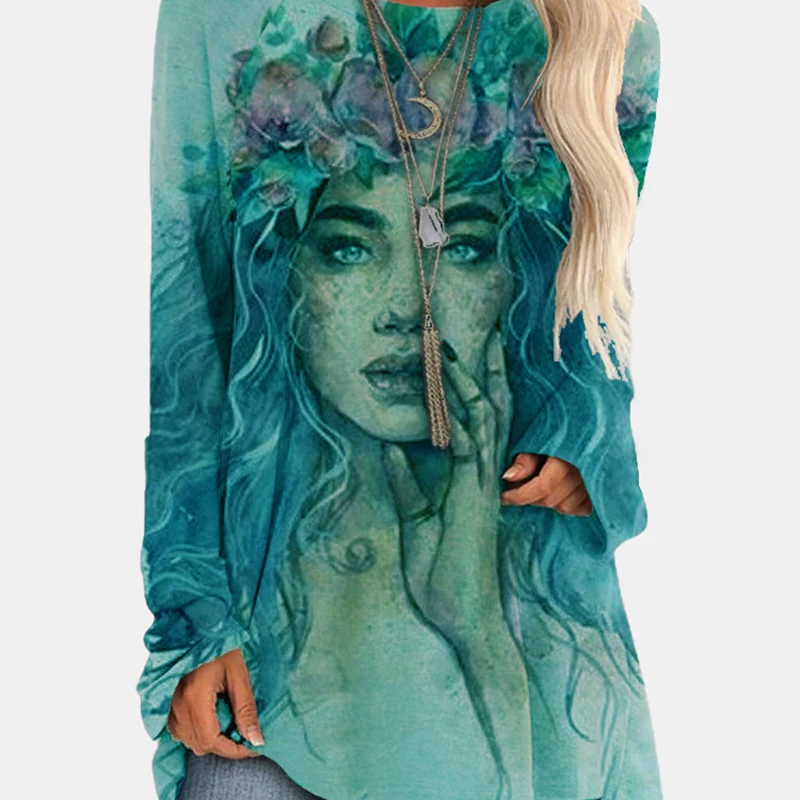 

Женская футболка с круглым вырезом, длинным рукавом и цифровой печатью