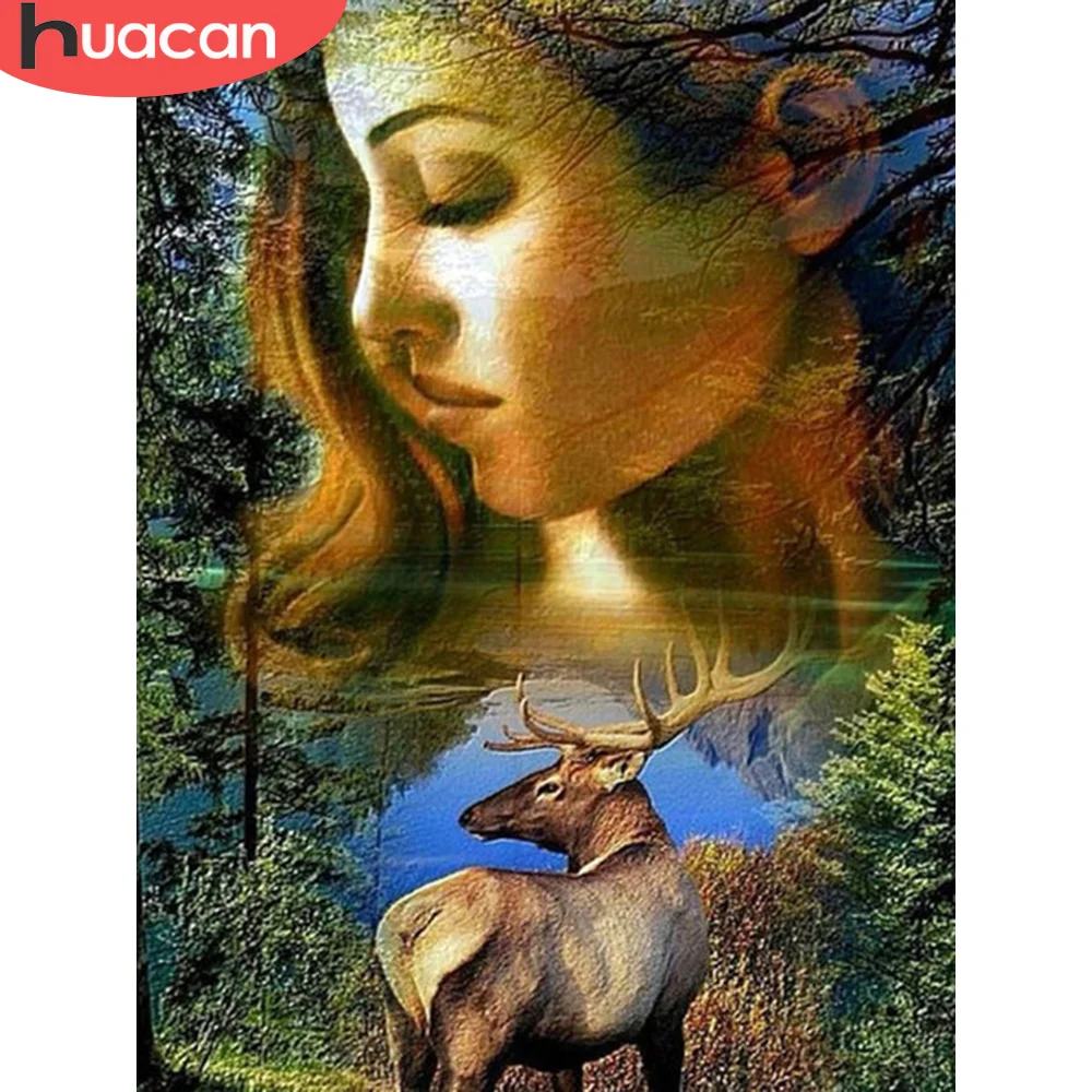 

HUACAN рисунок по номеру Женский Набор фигурок Сделай Сам рамка для рисования на холсте Ручная роспись по номеру Лесной Олень подарок 60х75см