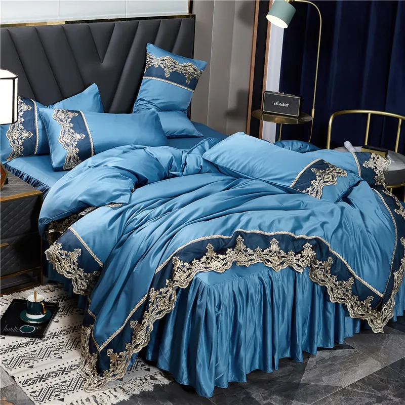 Комплект постельного белья из 3 или 4 предметов с кружевной юбкой | Дом и сад