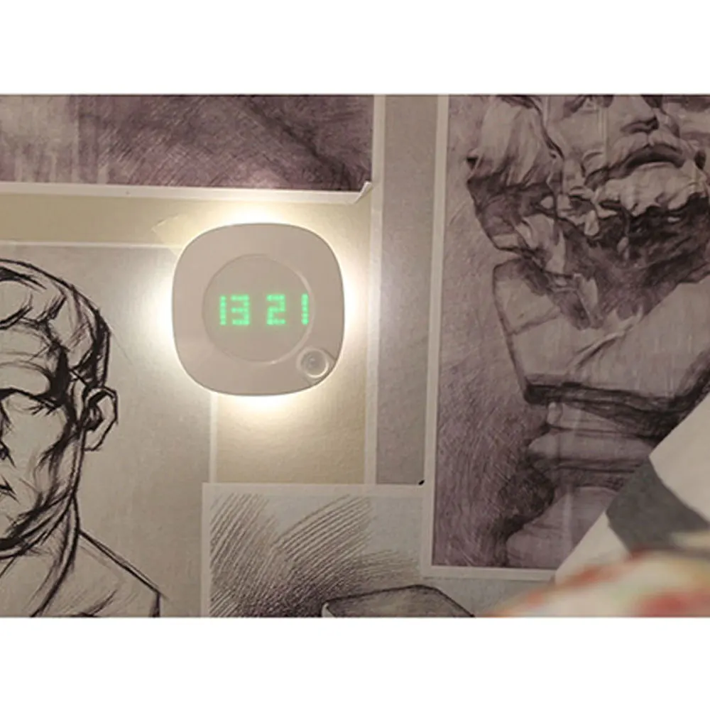 Светодиодный движения Сенсор шкаф светильник с часами регулируемой яркостью