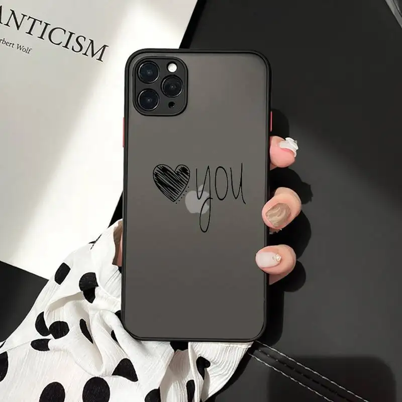 

Love Heart Letter line patternd Phone Cases matte transparent For iphone 7 8 11 12 plus mini x xs xr pro max cover