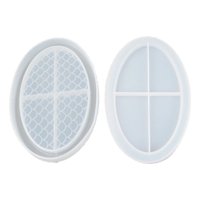 

L5YA Ocean Fish Scale Oval Tray Crystal Epoxy Resin Mold Fruit Plate Storage Box Silicone Mould DIY Crafts Decorations Ornaments