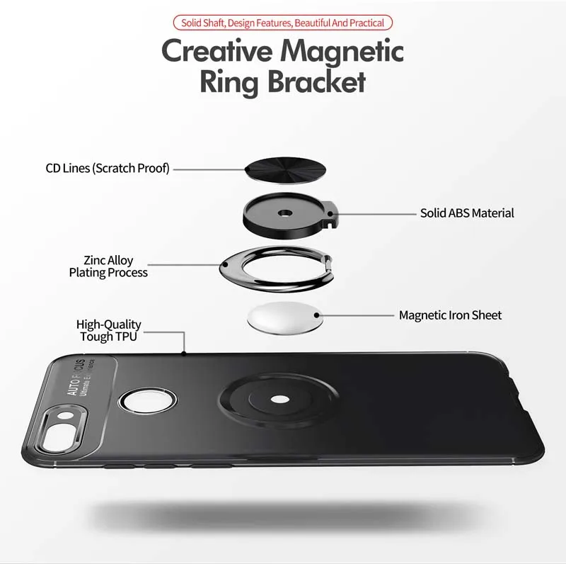 Чехол Tsimak для huawei Y5 Y6 Pro Y7 Y9 Prime, Силиконовый противоударный чехол для телефона с магнитным кольцом для автомобиля
