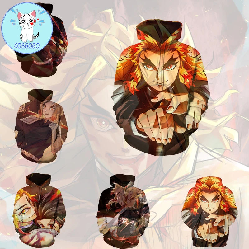 COSGOGO аниме косплей Rengoku Kyoujurou толстовка с капюшоном для мужчин и женщин