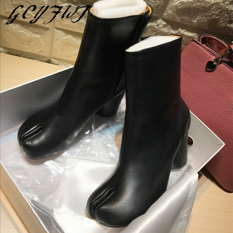 

Genuine Leather Women's Mid Calf Boots New Style Split-toe Shoes For Autumn And Winter Women Shoes Velcro Sexy Zapatillas Mujer