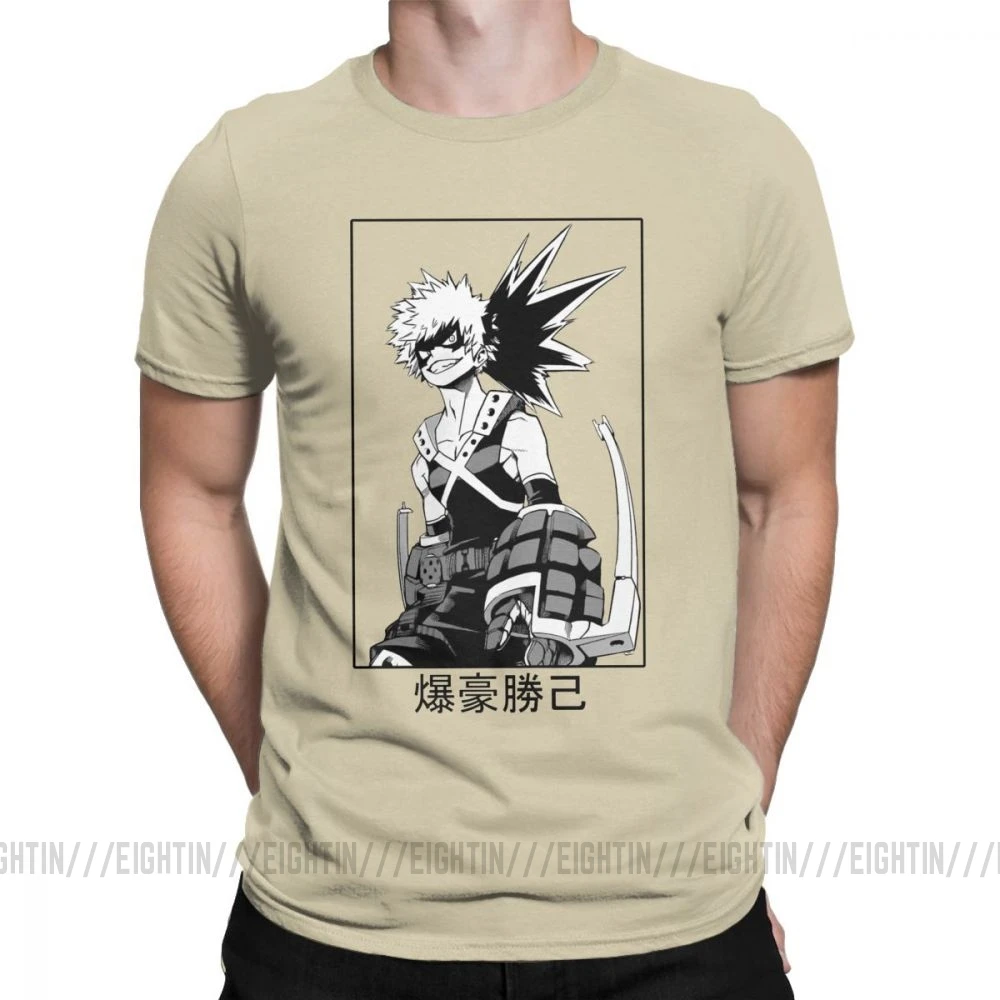 Мужская футболка с надписью «Katsuki Bakugo», футболка с надписью «My Hero Academy», новинка, топы с короткими рукавами и круглым вырезом, хлопковые футболки размера плюс - Цвет: Хаки