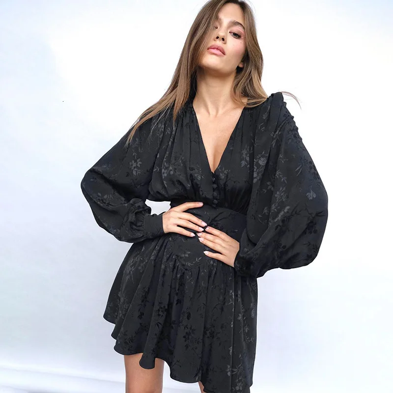 Женское винтажное жаккардовое платье JIEZuoFang черное элегантное туника с v образным