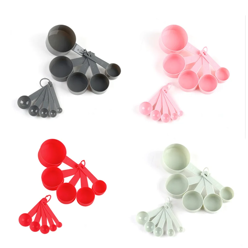 

10pcs Measuring Cups Measuring Spoon Plastic Silicone Handle Kitchen Measuring Tool Home Baking Measuring Cups and Spoons -S