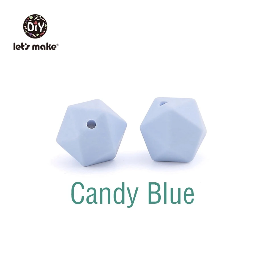 Candy Blue Let's Make 10 шт. 14 мм Силиконовые Бусины шестиугольник Bpa Бесплатно Силиконовый Прорезыватель Diy Прорезыватель для зубов Детские Жевательные Аксессуары Детские Прорезыватели - Цвет: Candy Blue