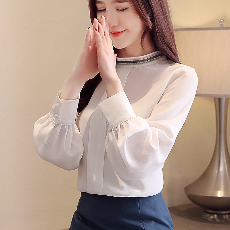 Блузка женская шифоновая с воротником-стойкой и длинным рукавом 8008 50